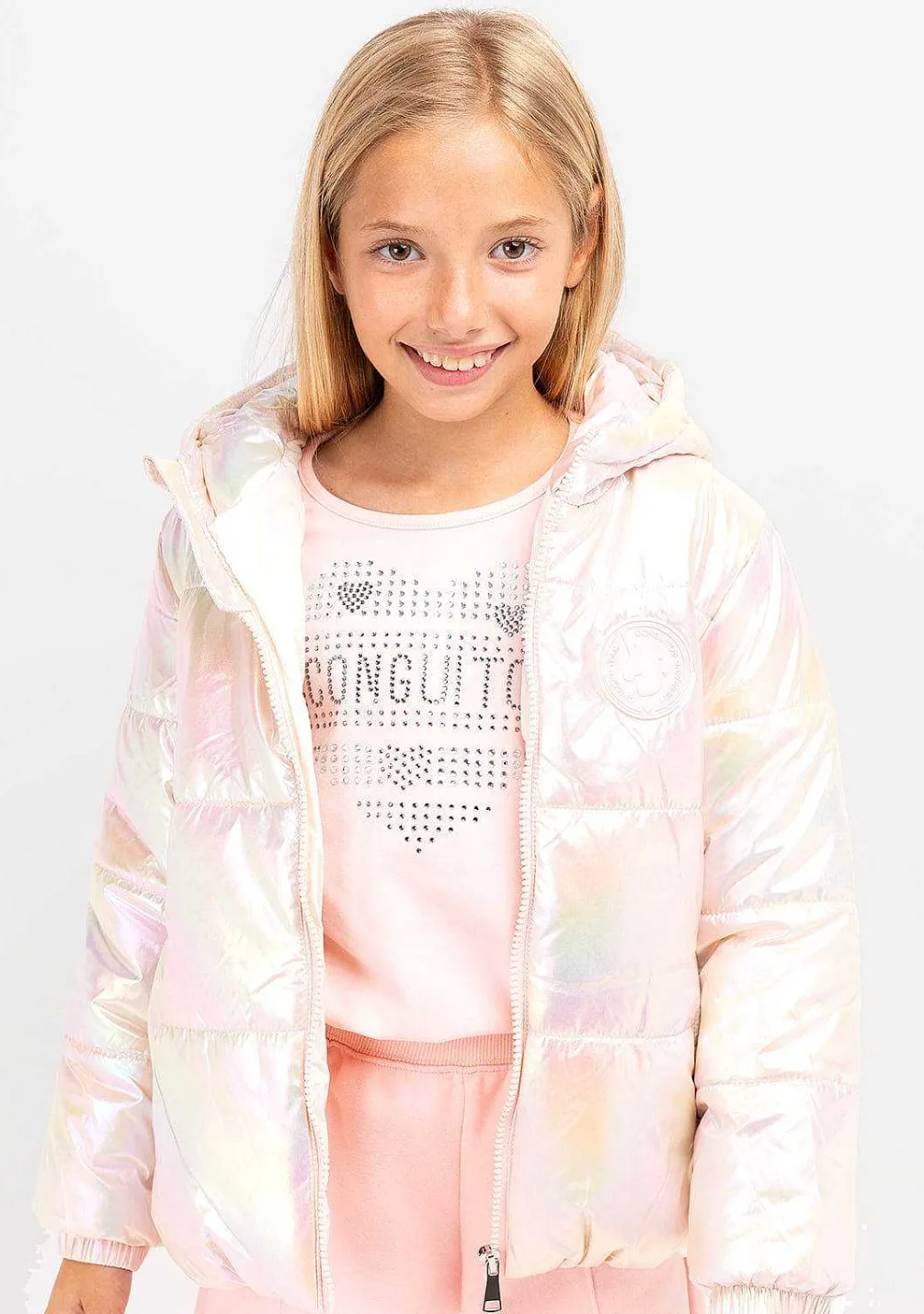 Roupas De Menina-Conguitos Anoraque Rosa Iridescente De Menina