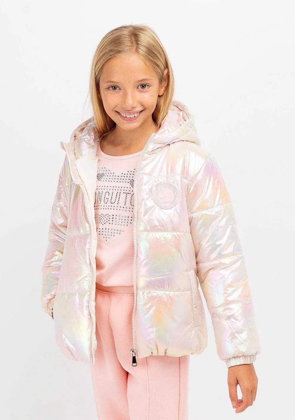 Roupas De Menina-Conguitos Anoraque Rosa Iridescente De Menina