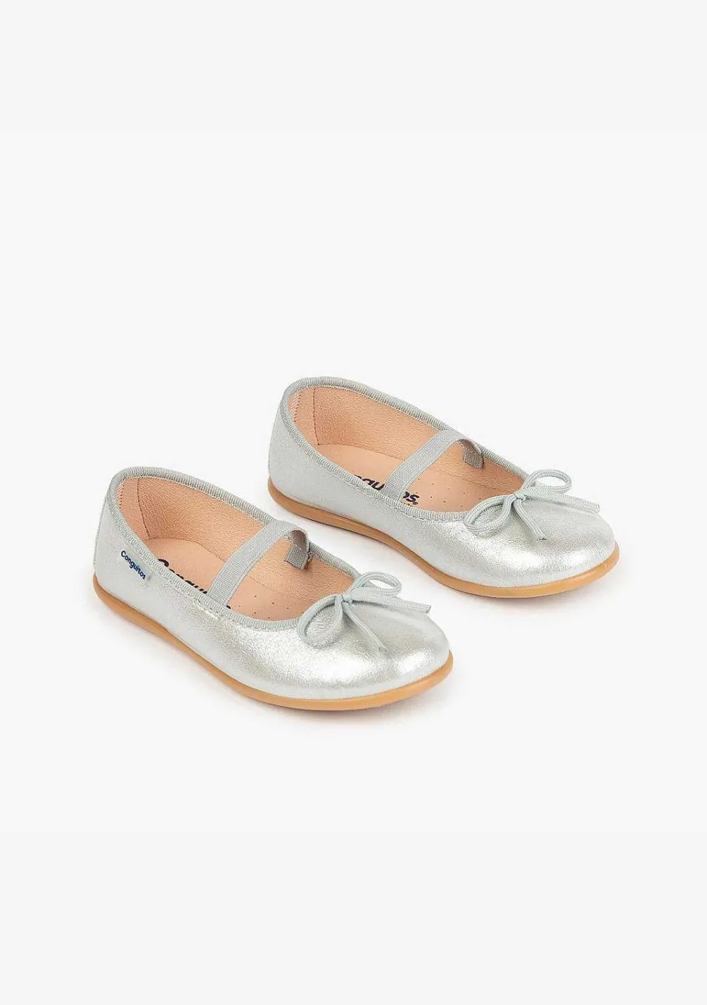 Sapatos Rasos-Conguitos Bailarinas Basicas Prateadas Metalicas De Menina