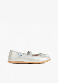 Sapatos Rasos-Conguitos Bailarinas Basicas Prateadas Metalicas De Menina