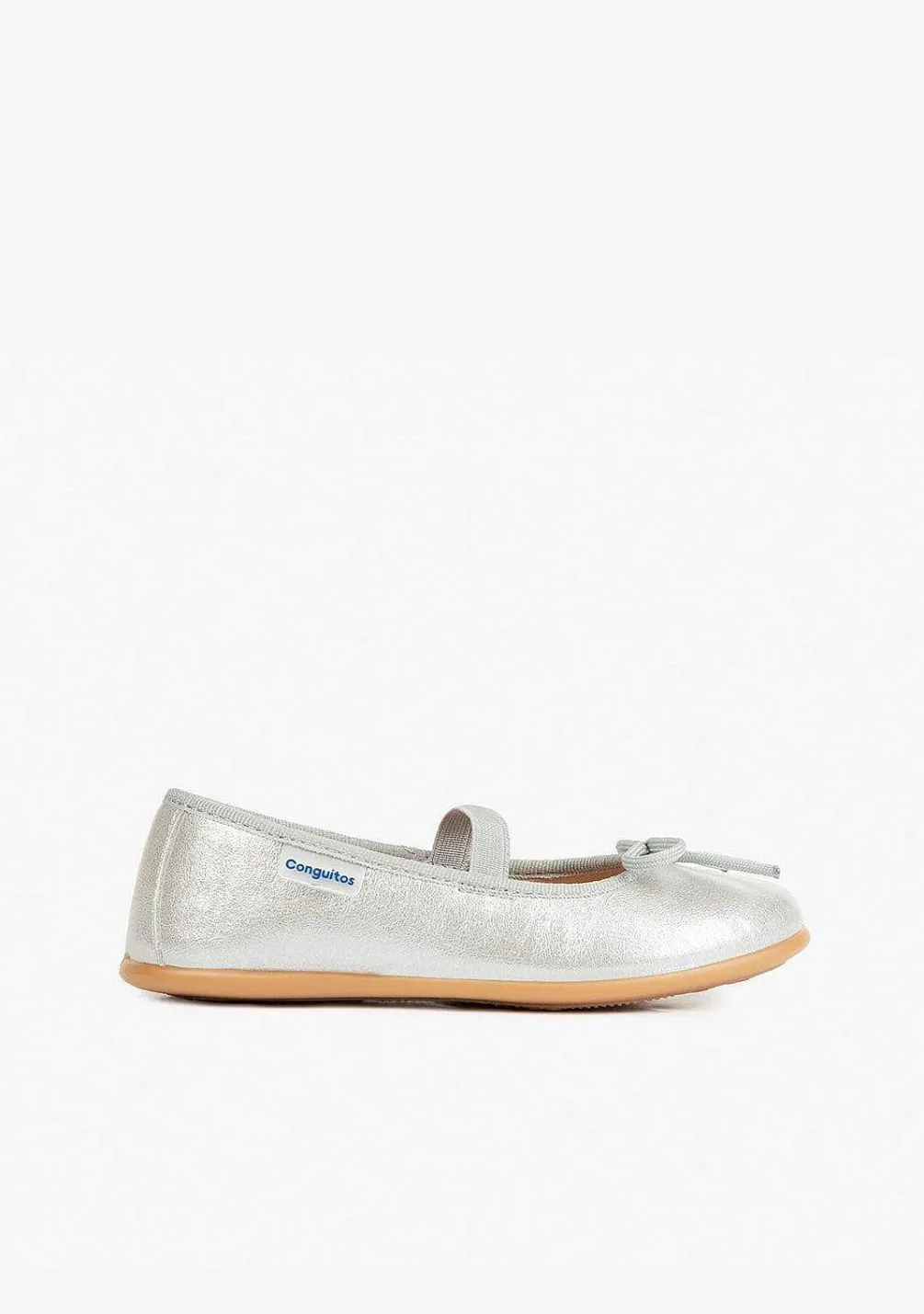 Sapatos Rasos-Conguitos Bailarinas Basicas Prateadas Metalicas De Menina