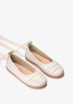 Sapatos De Cerimónia-Conguitos Bailarinas Bege Com Laco Menina Napa P&B