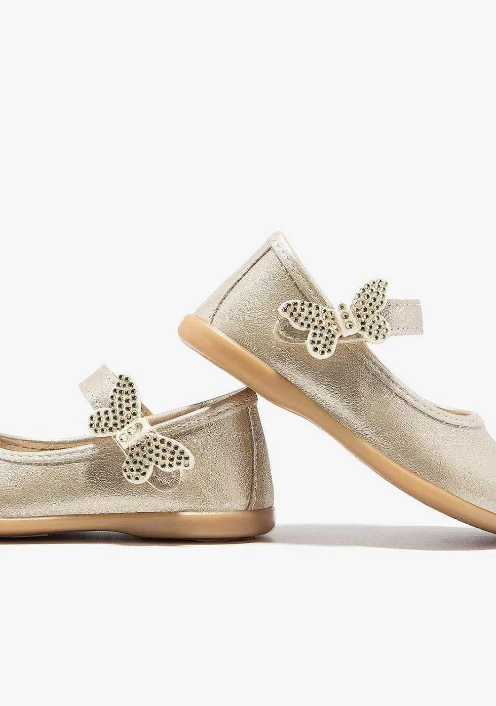 Sapatos De Cerimónia-Conguitos Bailarinas Borboleta Dourada Para Bebé