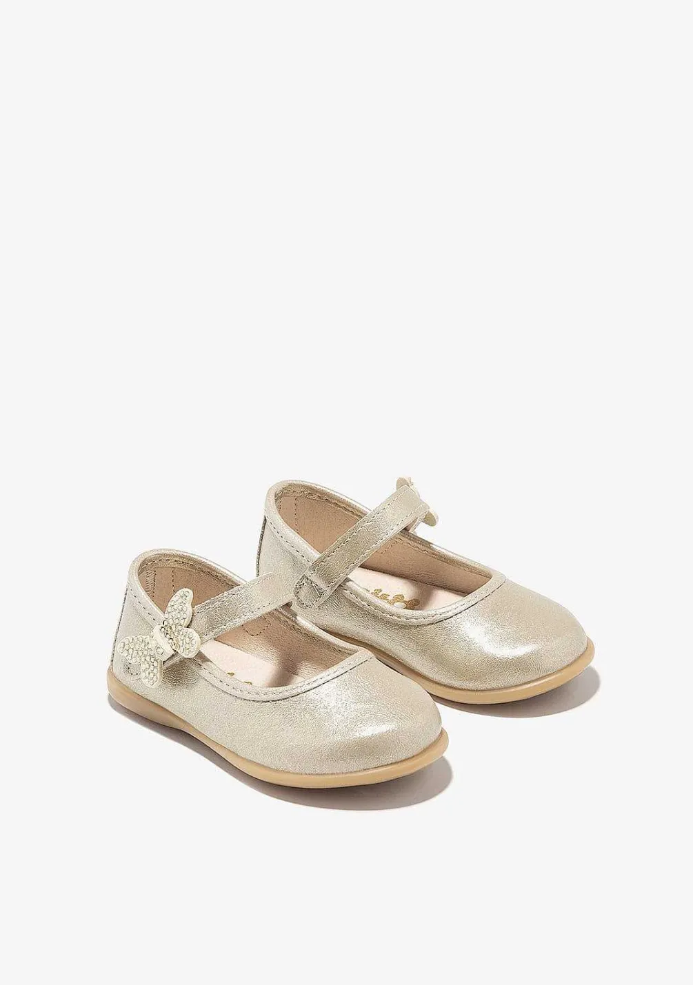 Sapatos De Cerimónia-Conguitos Bailarinas Borboleta Dourada Para Bebé