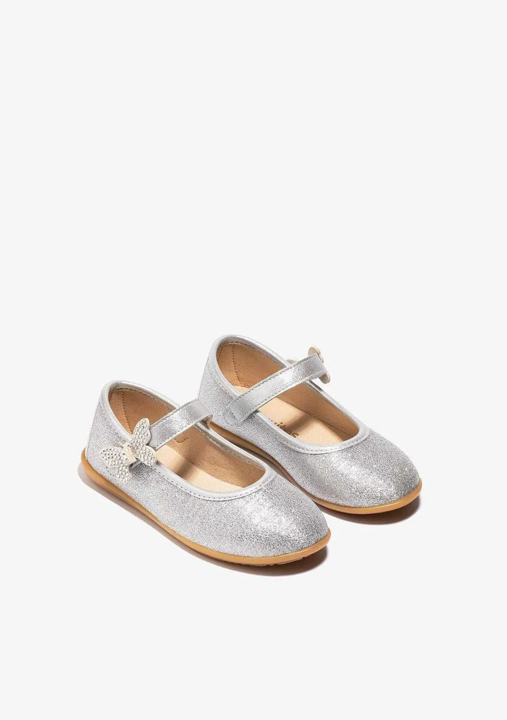 Sapatos De Cerimónia-Conguitos Bailarinas Borboleta Prateadas