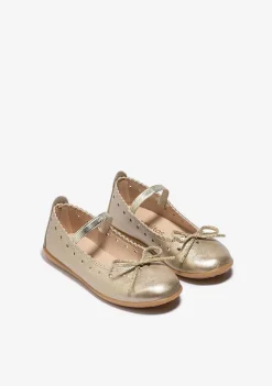 Sapatos De Menina-Conguitos Bailarinas Com Arco Dourado