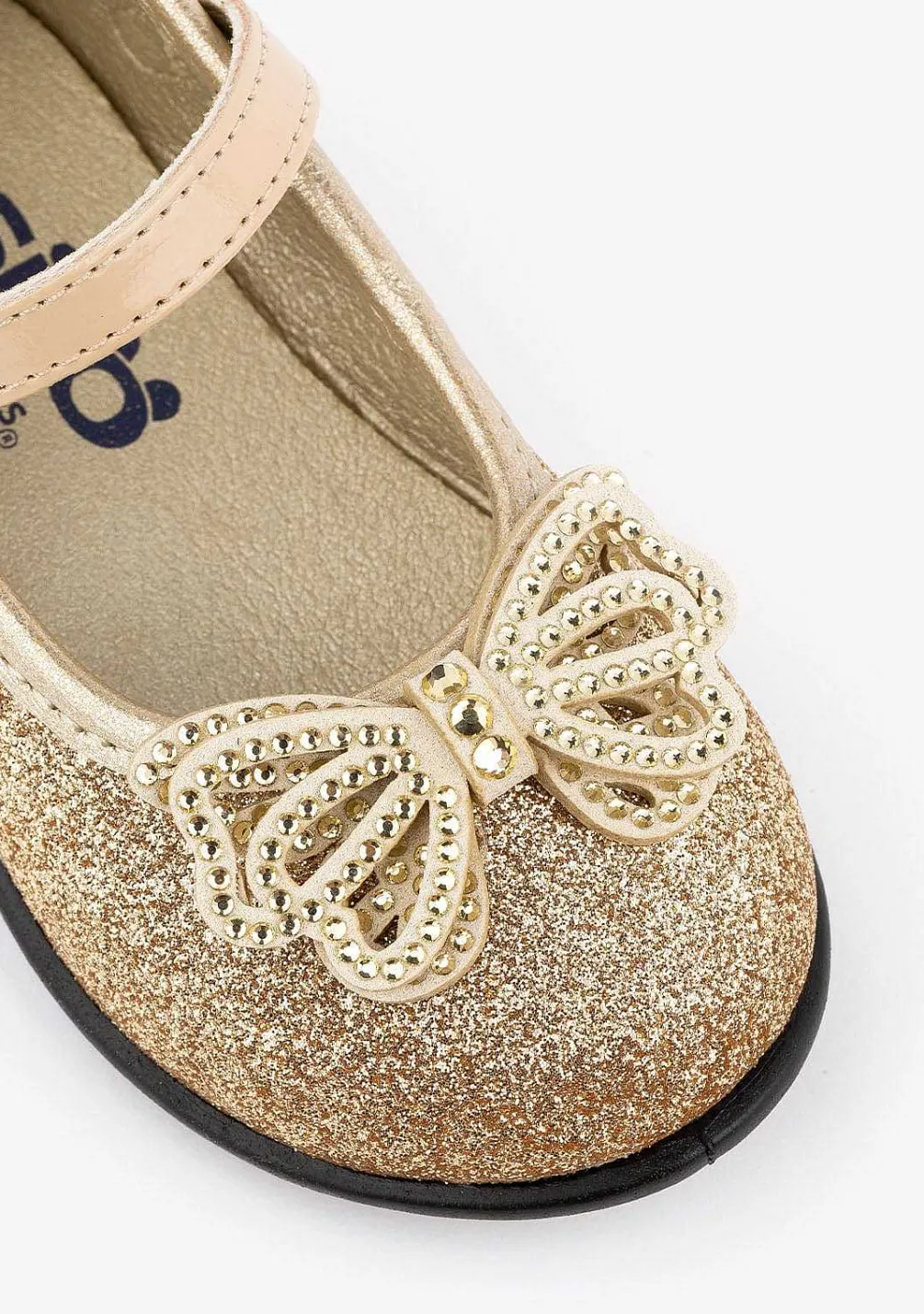 Sapatos Rasos-Conguitos Bailarinas Com Brilho Platinado Para Bebé Com Laco