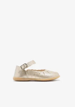 Sapatos De Cerimónia-Conguitos Bailarinas Com Fivela Ondas Douradas Para Bebé