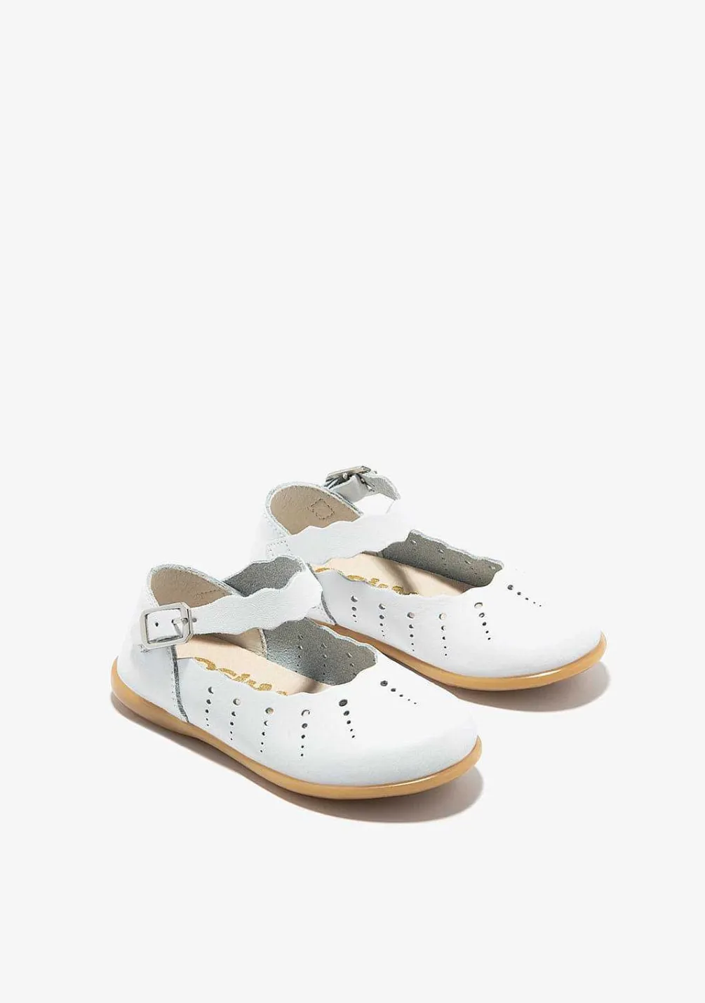Sapatos De Cerimónia-Conguitos Bailarinas Com Fivela Ondas Brancas Para Bebé