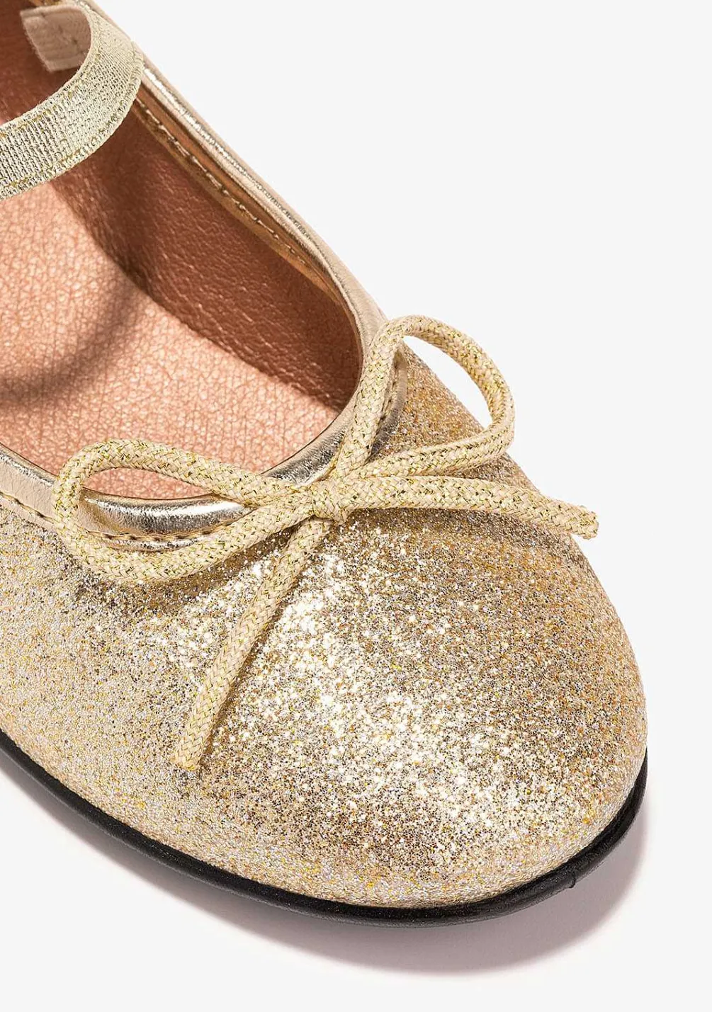 Sapatos De Cerimónia-Conguitos Bailarinas Com Glitter Dourado Para Menina