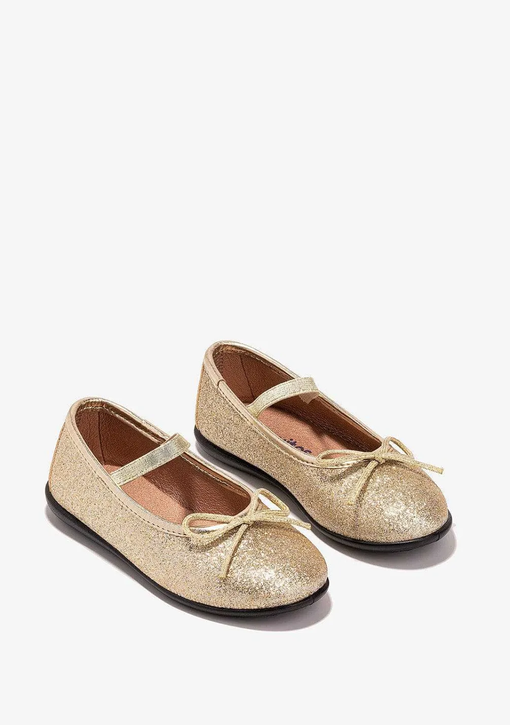 Sapatos De Cerimónia-Conguitos Bailarinas Com Glitter Dourado Para Menina