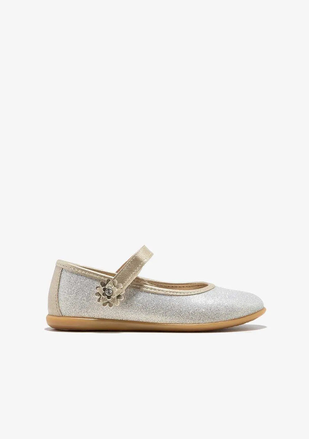 Sapatos De Menina-Conguitos Bailarinas Com Glitter Flor Dourada