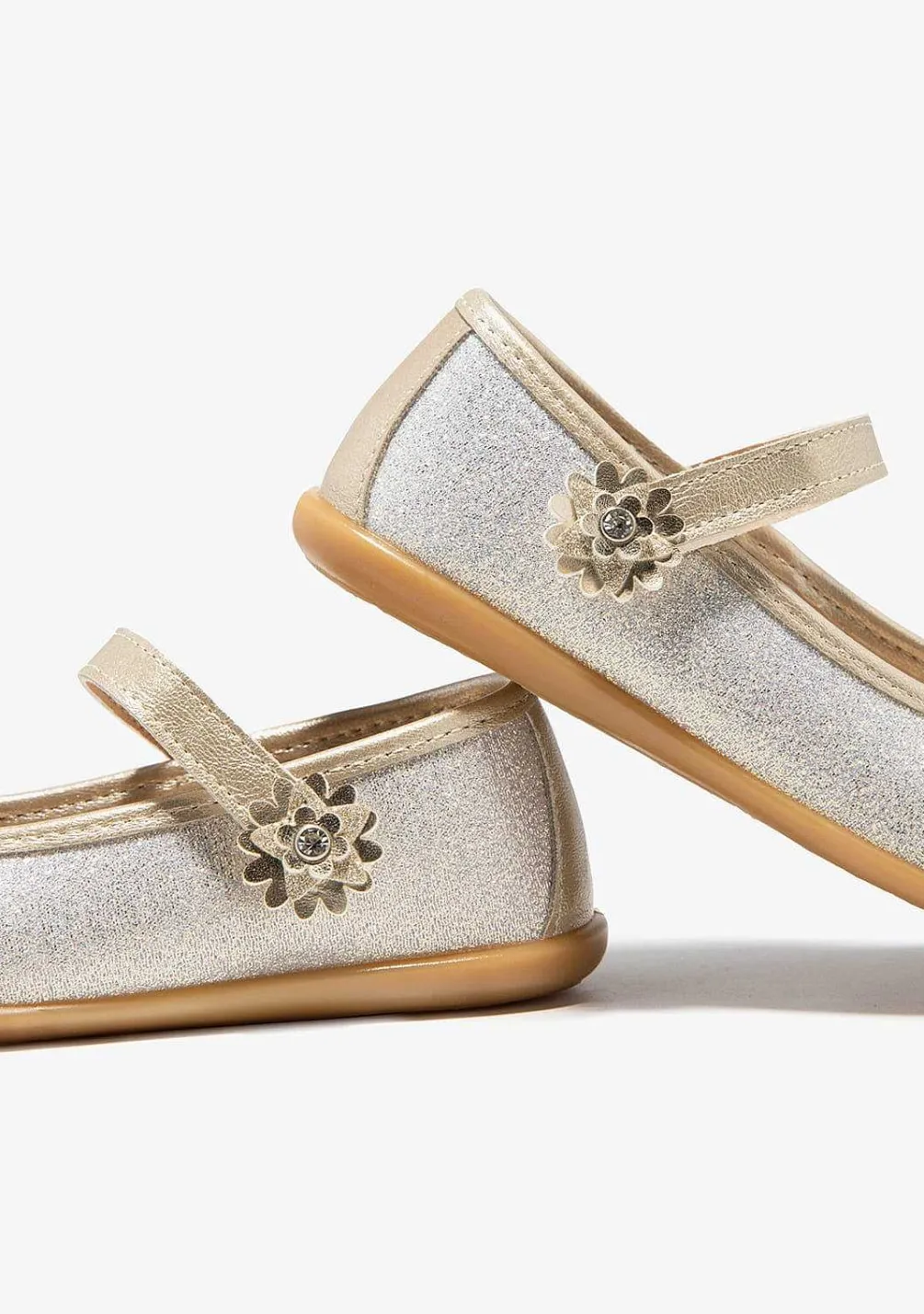 Sapatos De Menina-Conguitos Bailarinas Com Glitter Flor Dourada