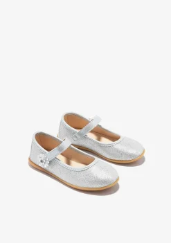 Sapatos De Cerimónia-Conguitos Bailarinas Com Glitter Flor Prateada