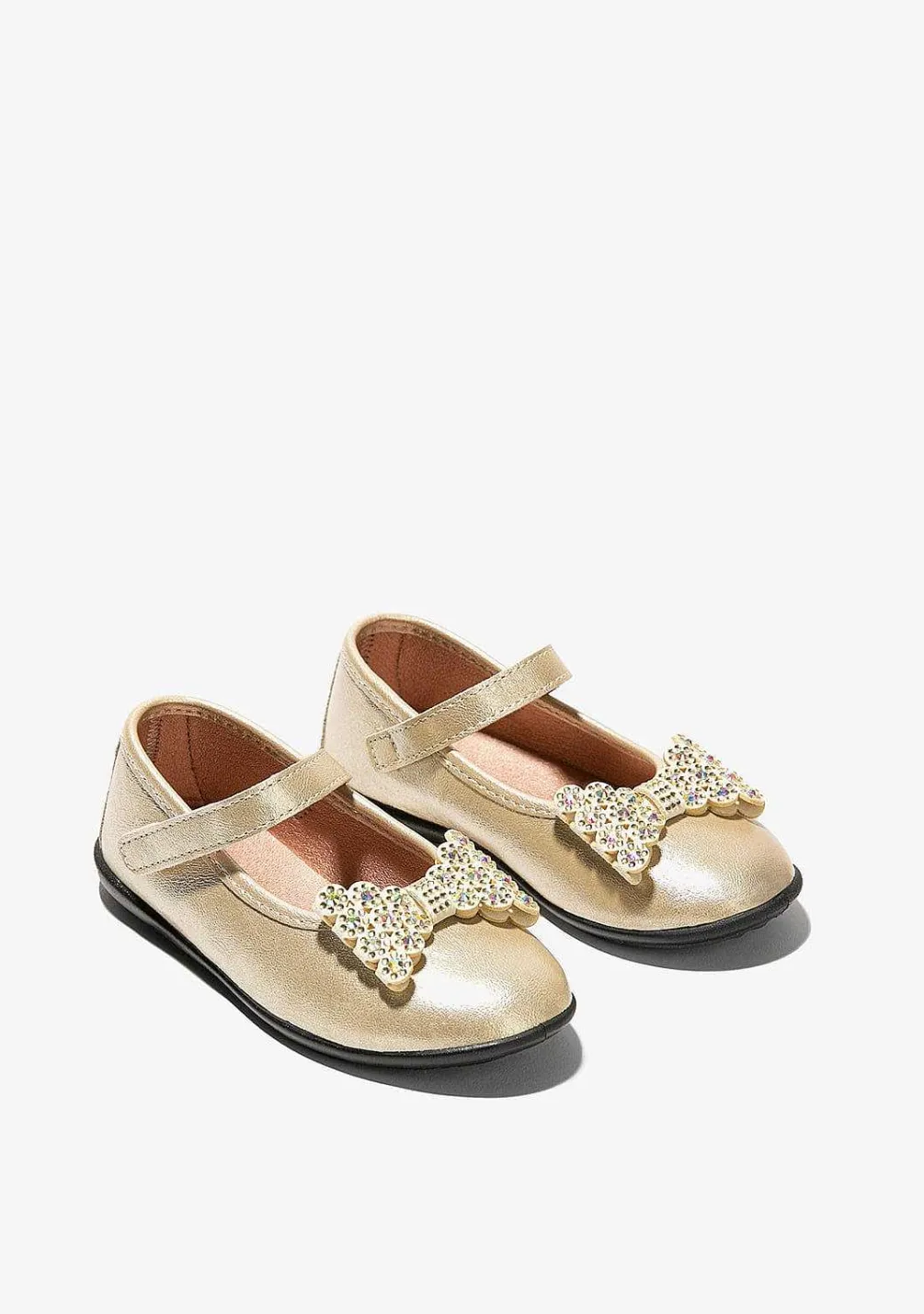 Sapatos De Cerimónia-Conguitos Bailarinas Com Laco Dourado Para Menina