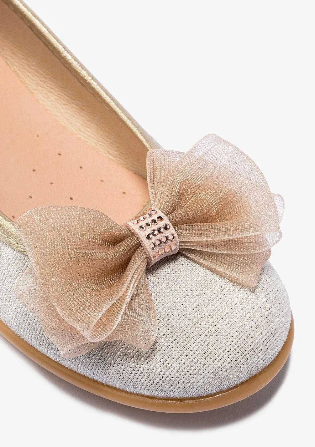 Sapatos De Menina-Conguitos Bailarinas Com Laco Platinado Para Menina Em Preto E Branco
