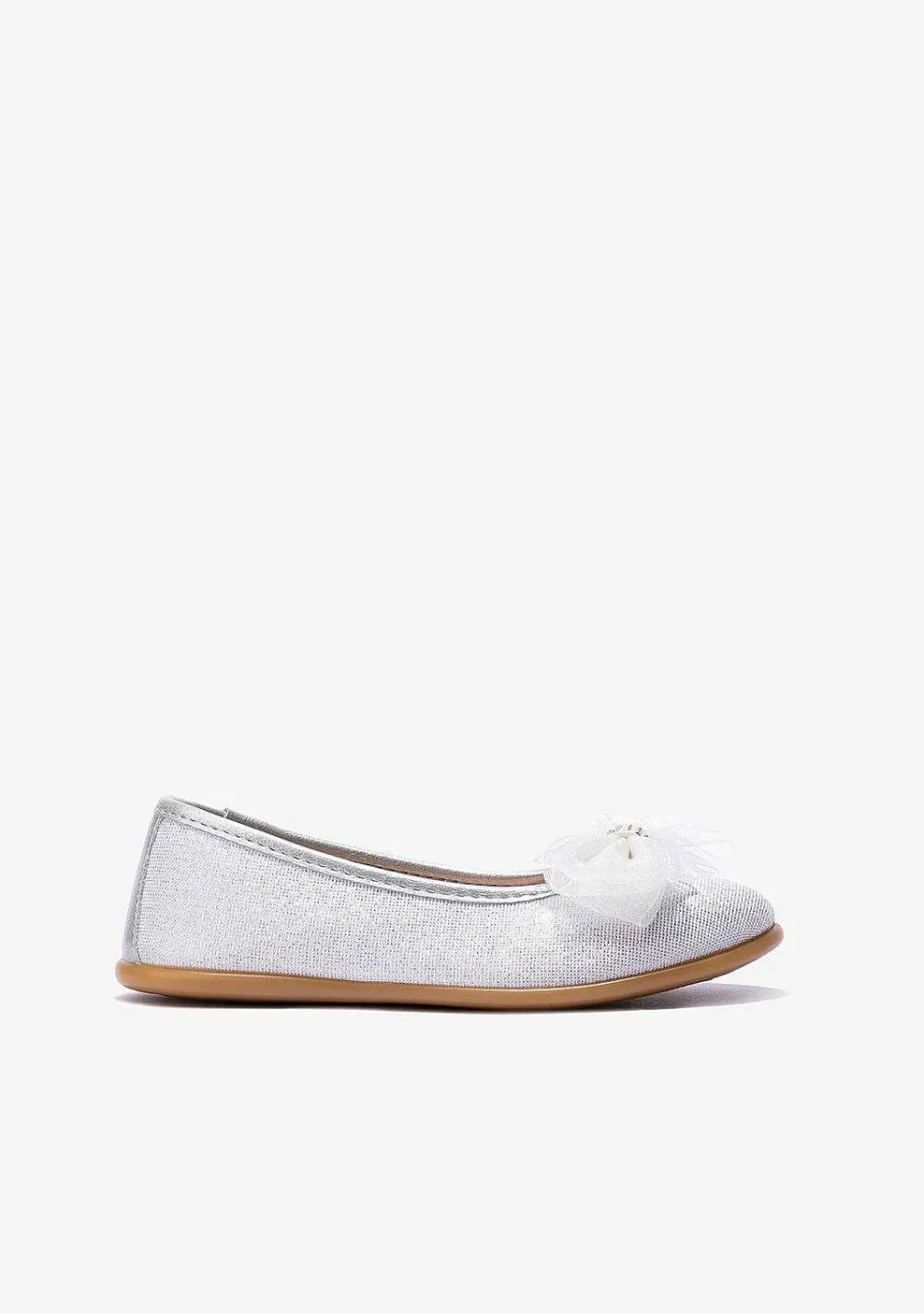 Sapatos De Cerimónia-Conguitos Bailarinas Com Laco Prateado Menina P&B