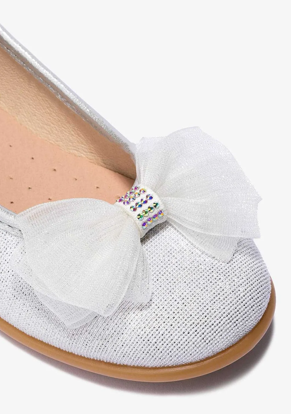 Sapatos De Cerimónia-Conguitos Bailarinas Com Laco Prateado Menina P&B