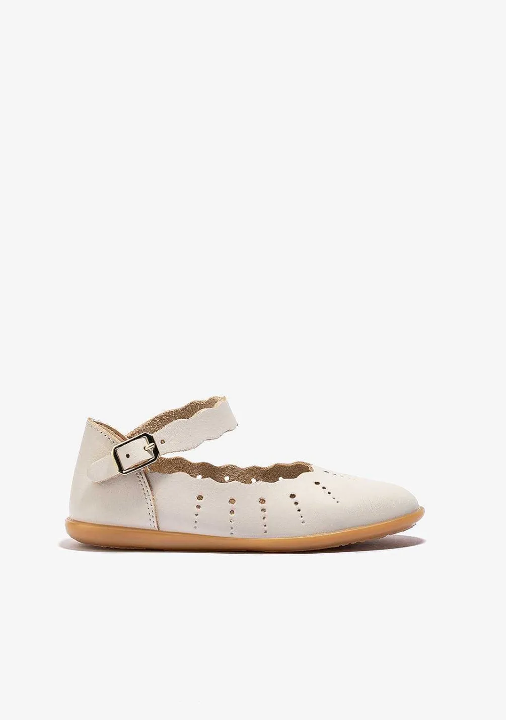 Sapatos De Cerimónia-Conguitos Bailarinas Com Ondas De Fivela Bege