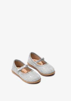 Sapatos De Cerimónia-Conguitos Bailarinas De Bebé Textura Metalizada Prateada