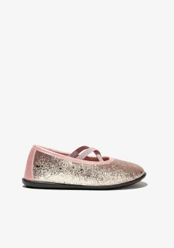 Sapatos De Cerimónia-Conguitos Bailarinas De Menina Com Alcas Brilhantes Rosa