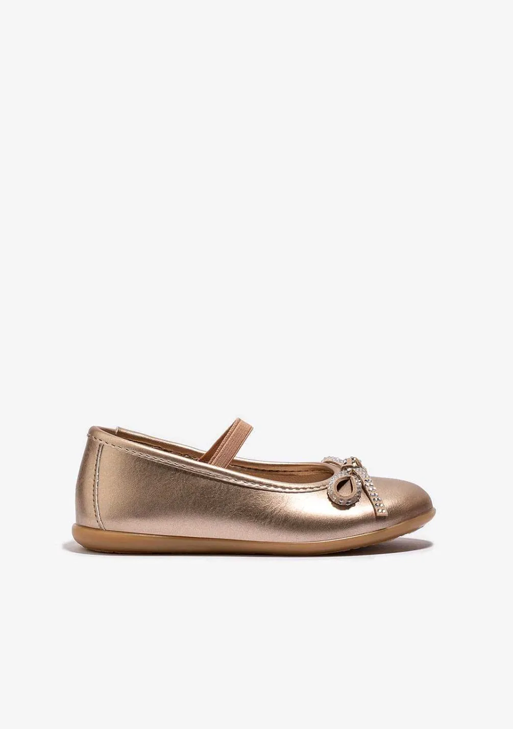 Sapatos De Cerimónia-Conguitos Bailarinas De Strass Com Laco Dourado
