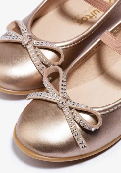Sapatos De Cerimónia-Conguitos Bailarinas De Strass Com Laco Dourado