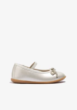 Sapatos De Cerimónia-Conguitos Bailarinas De Strass Com Laco Branco