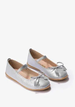 Sapatos De Menina-Conguitos Bailarinas Laco Coracoes Prata Menina Metalizadas