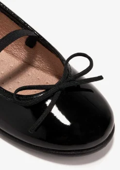 Sapatos De Cerimónia-Conguitos Bailarinas Pretas De Menina Em Couro Envernizado P&B