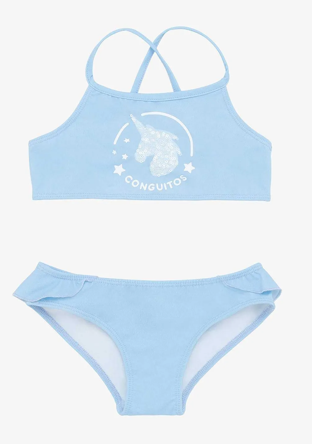Roupas De Menina-Conguitos Biquini Feminino Com Babados Azulados