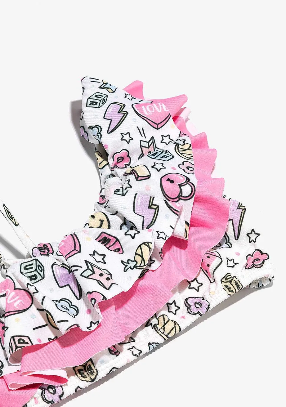 Roupas De Menina-Conguitos Biquini Feminino Com Estampa De Micangas Brancas