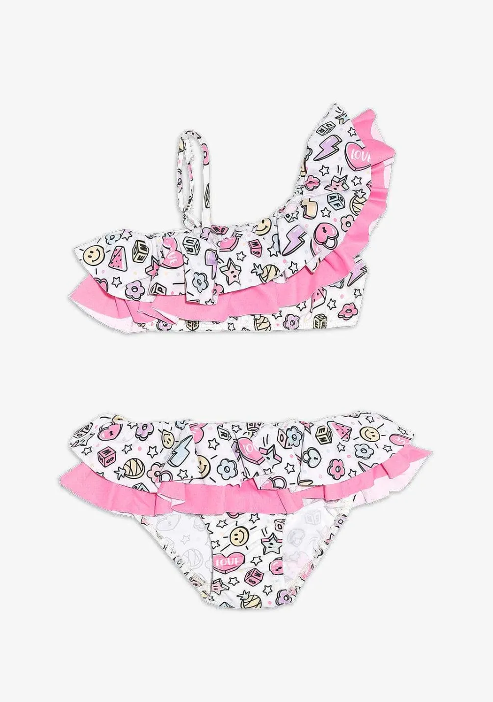 Roupas De Menina-Conguitos Biquini Feminino Com Estampa De Micangas Brancas