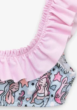 Roupas De Menina-Conguitos Biquini Menina Azul Claro Estampa Sereia