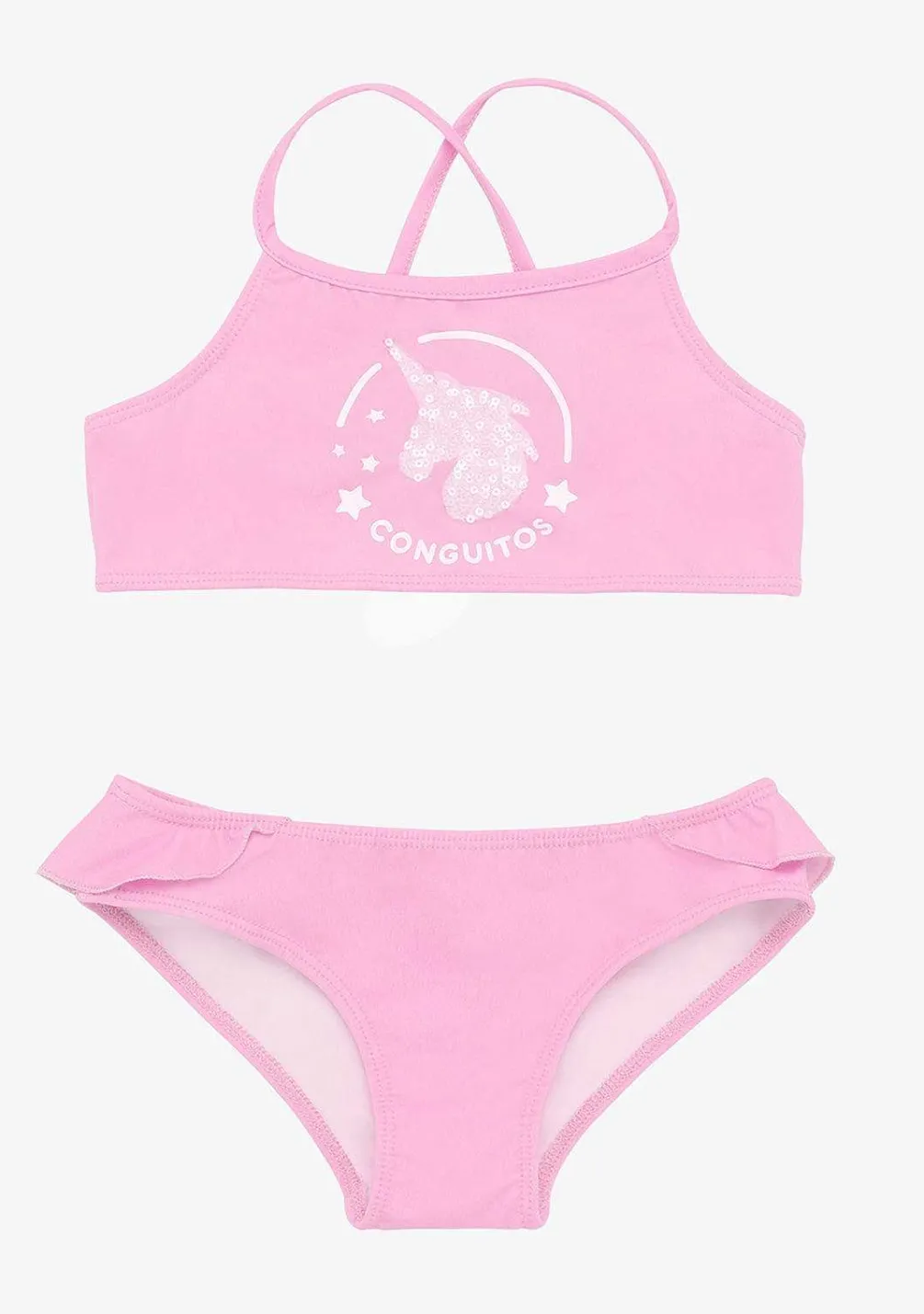 Roupas De Menina-Conguitos Biquini Rosa Menina Com Babados