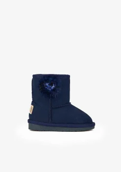 Botas Australianas-Conguitos Botas Australianas De Lantejoulas Coracao Azul Marinho Para Bebé