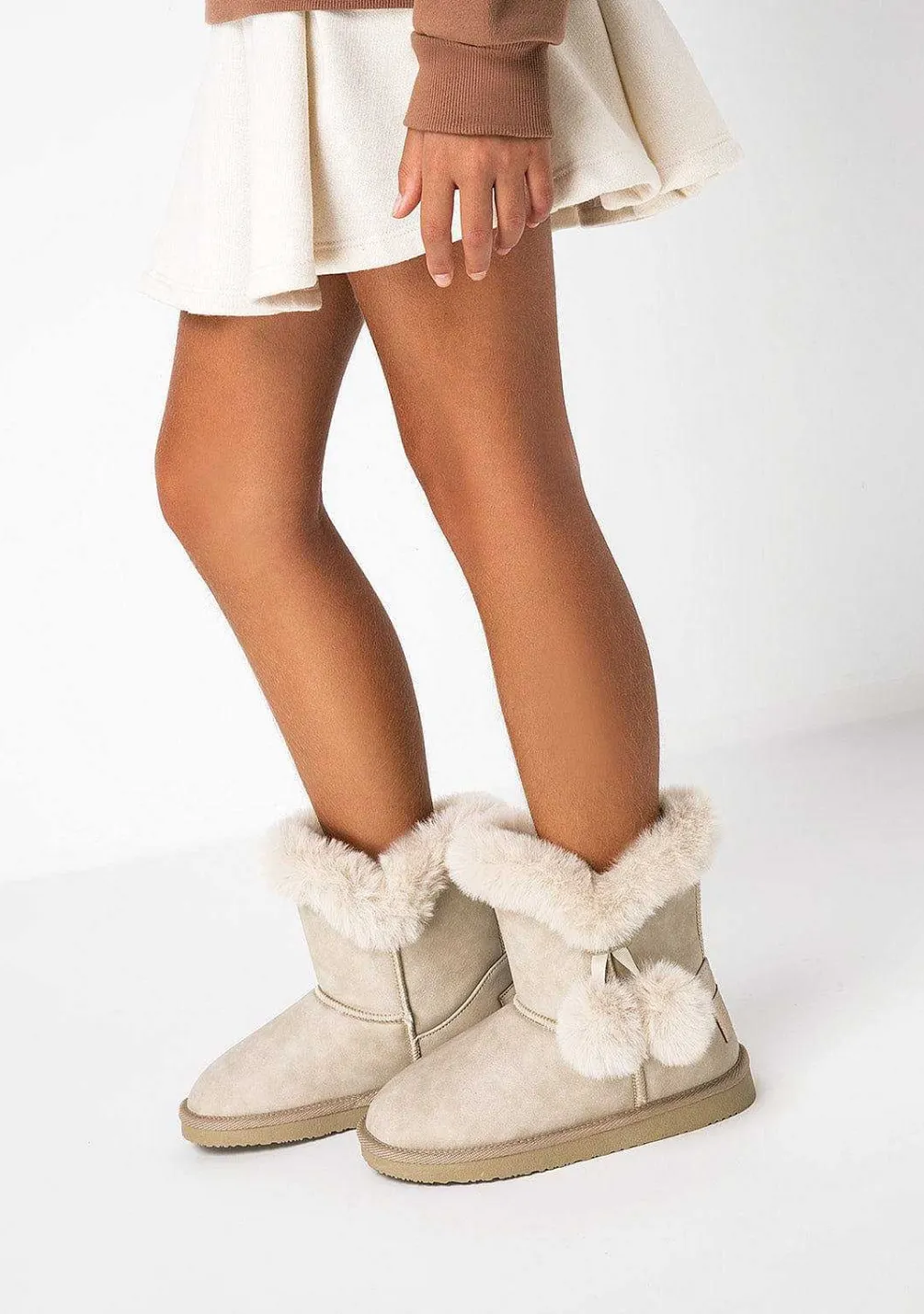 Botas-Conguitos Botas Australianas De Pele Pompom Bege P&B