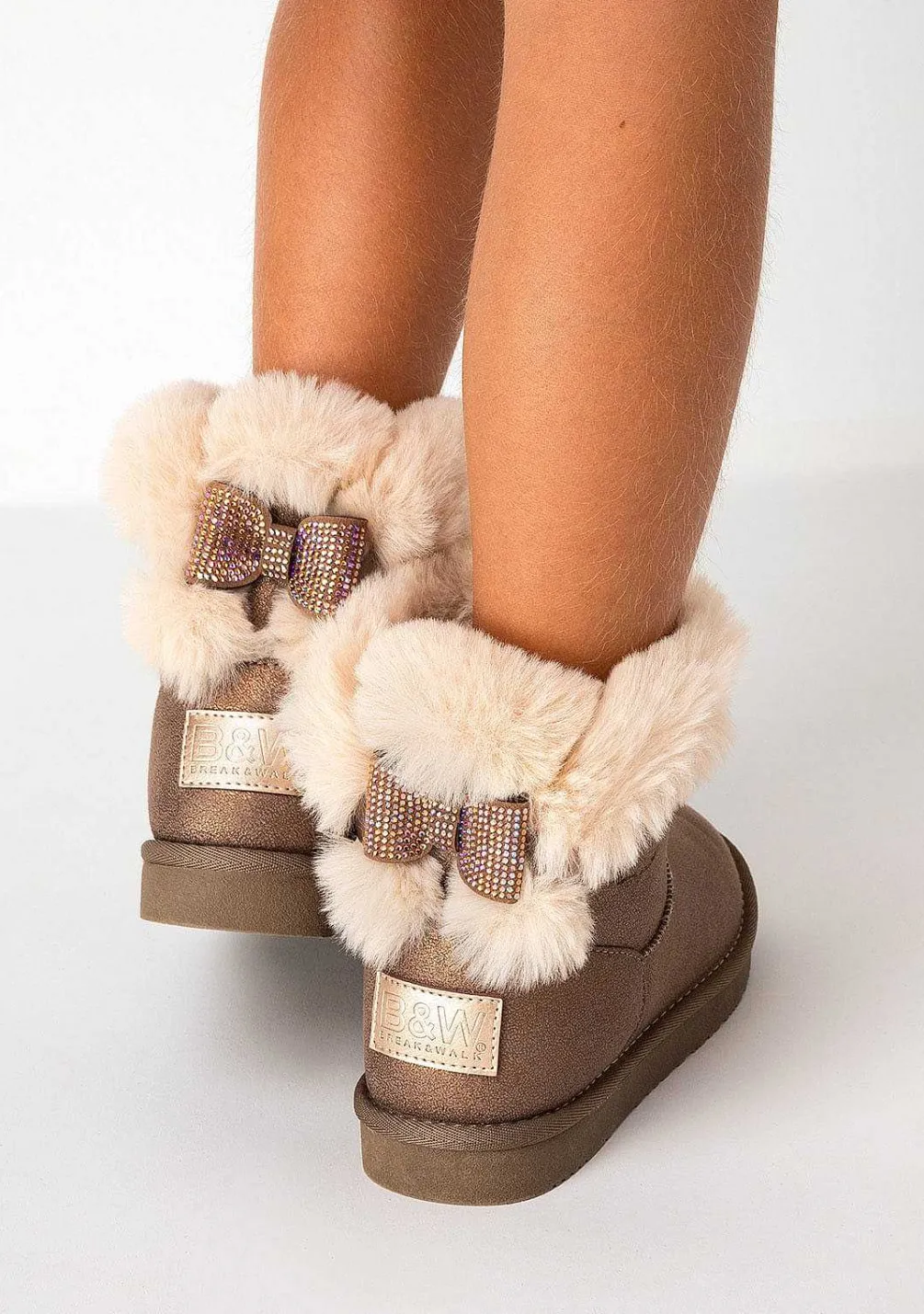 Botas-Conguitos Botas Australianas Femininas Com Strass Bronze Preto E Branco