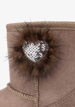 Botas Australianas-Conguitos Botas Australianas Para Bebé Com Lantejoulas E Coracao Taupe