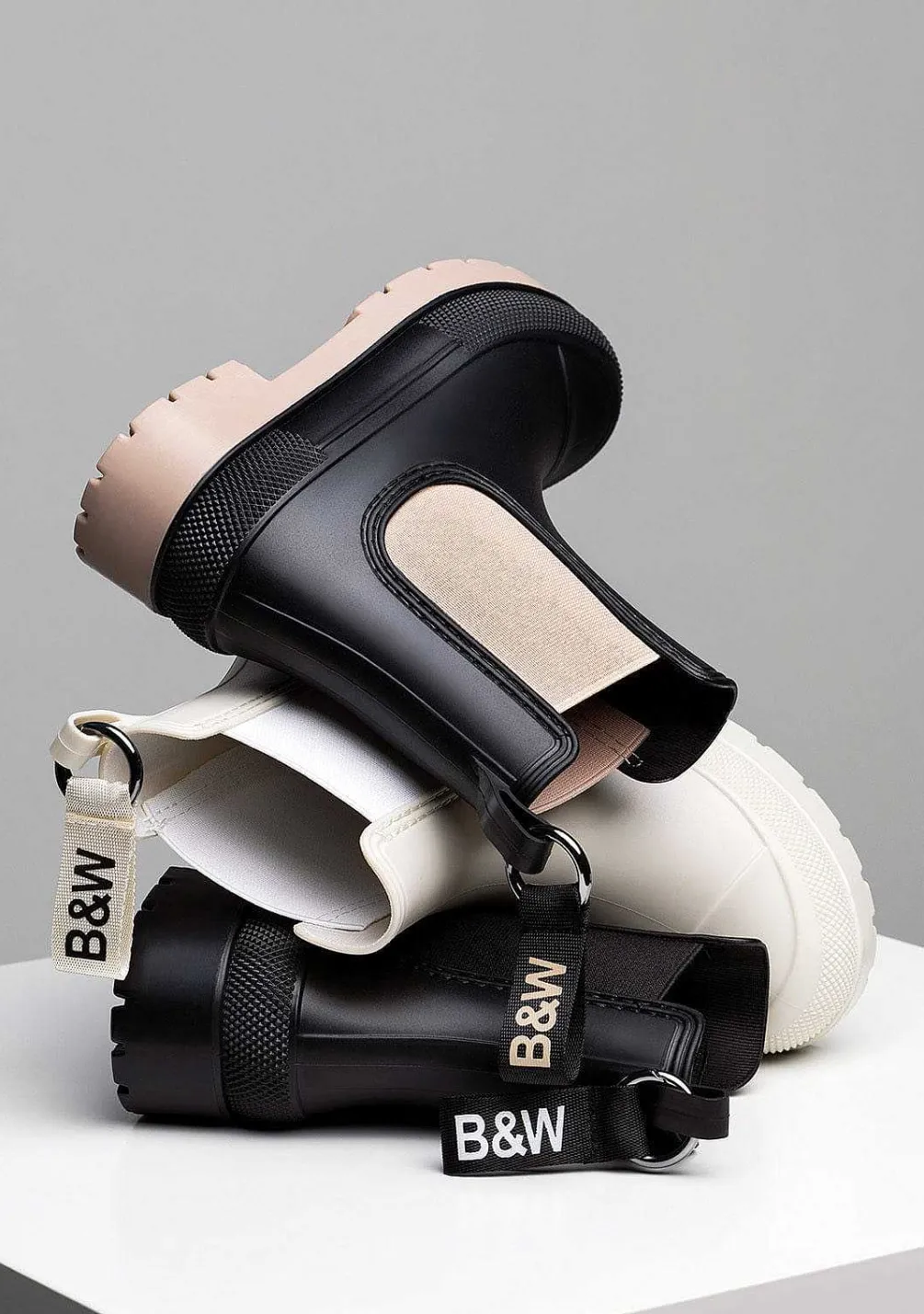 Botas De Chuva-Conguitos Botas De Chuva Unissex Pretas Bege P&B