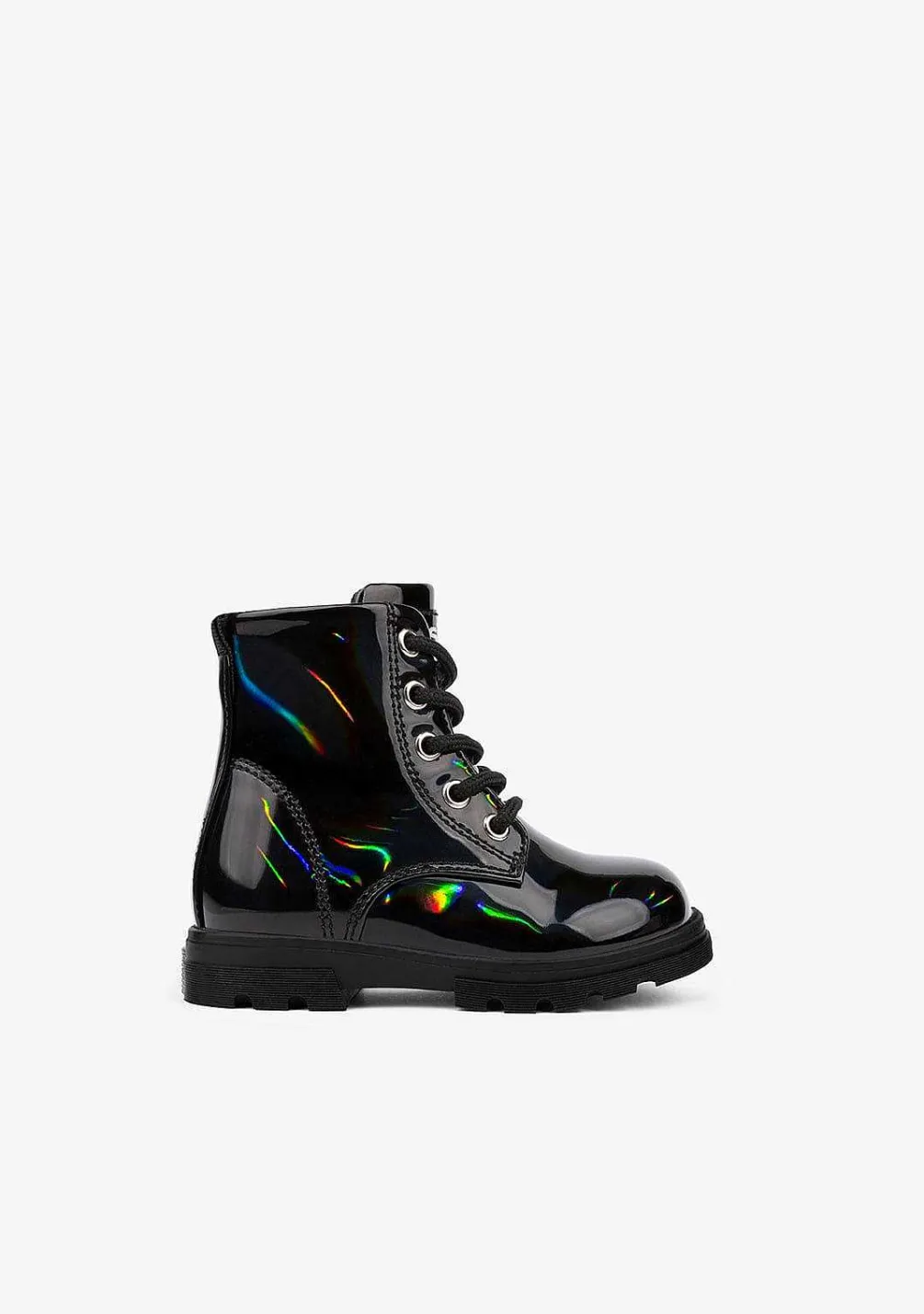 Botas-Conguitos Botas De Combate Pretas Iridescentes Para Bebé