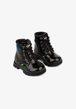 Botas-Conguitos Botas De Combate Pretas Iridescentes Para Bebé