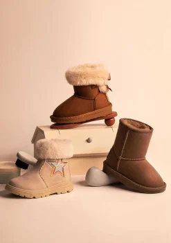 Botas-Conguitos Botins Bebé Pele Estrela Bege