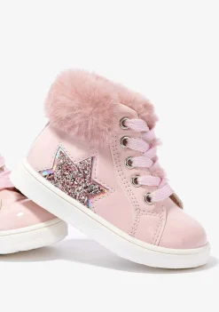 Tênis Casuais-Conguitos Botins De Bebé Envernizados Cor-De-Rosa Com Estrela Brilhante