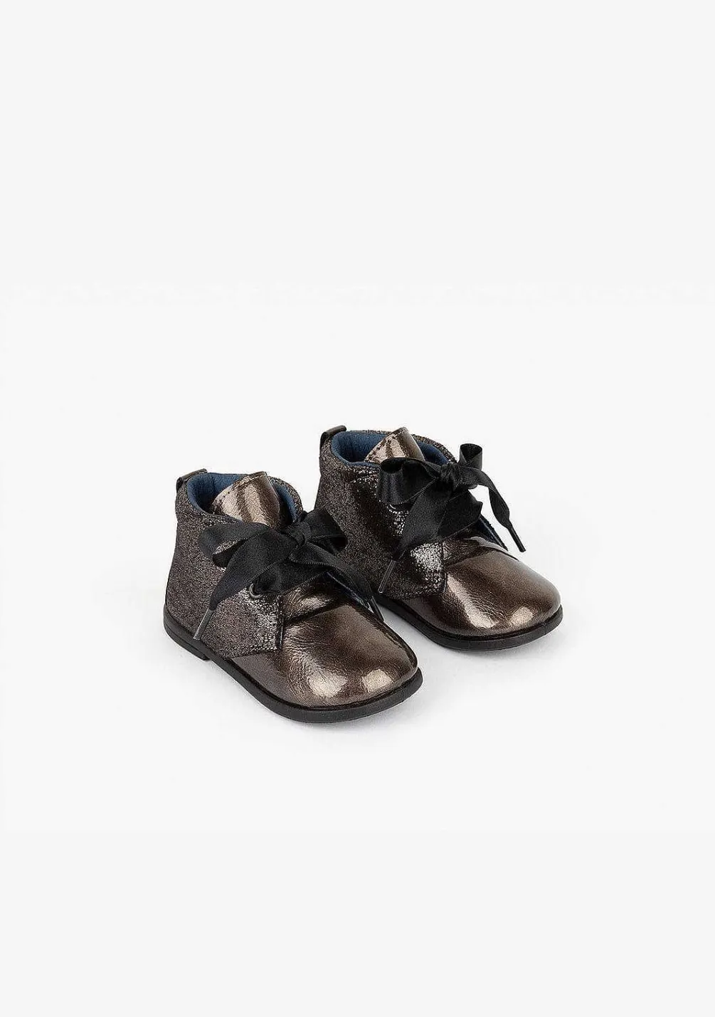 Botas-Conguitos Botins De Couro Envernizado De Titanio Para Bebé