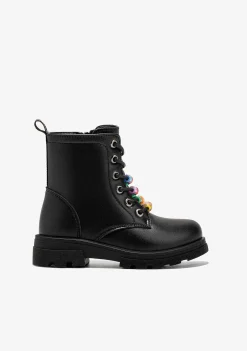 Botas-Conguitos Botins Femininos Com Cordao De Micangas Pretas