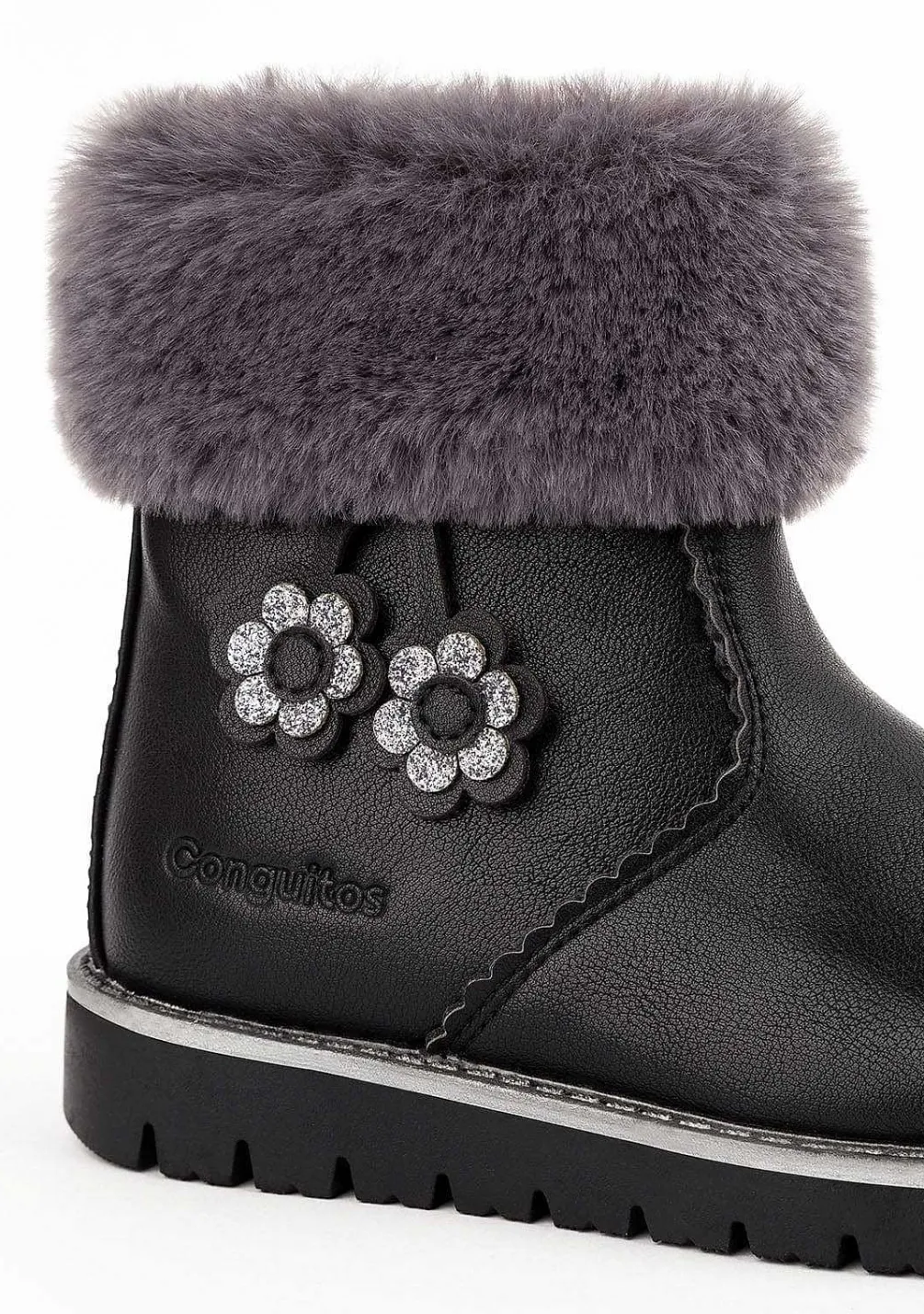 Botas-Conguitos Botins Pretos De Menina Napa