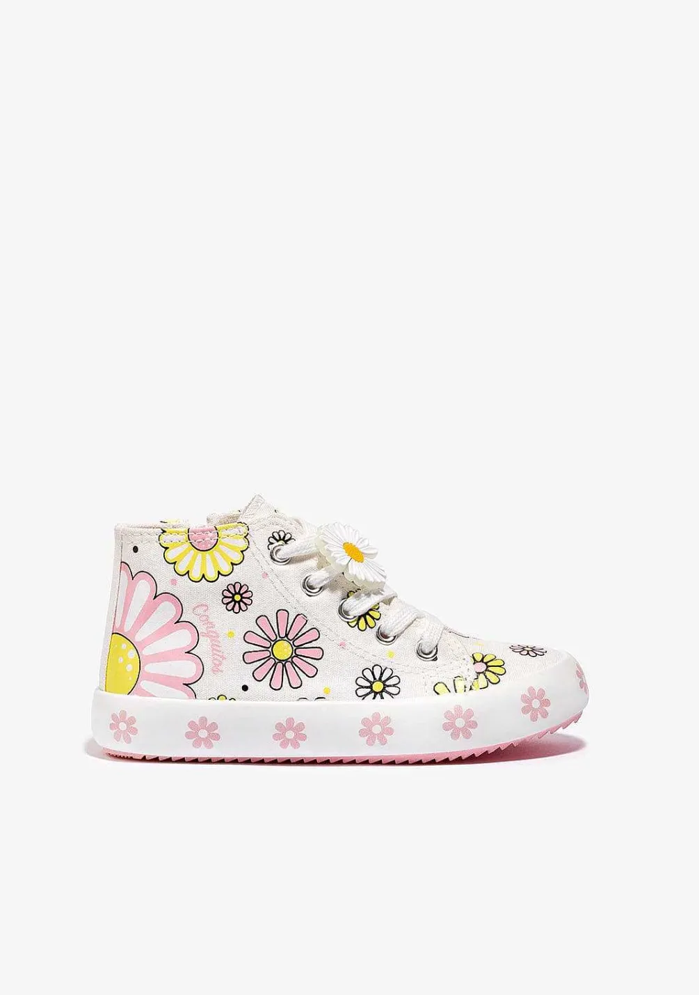 Sapatos De Menina-Conguitos Branco Brilha No Escuro Com Flores Tênis De Cano Alto