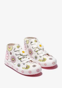 Sapatos De Menina-Conguitos Branco Brilha No Escuro Com Flores Tênis De Cano Alto