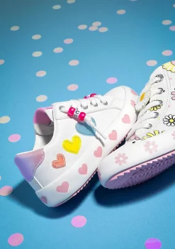 Sapatos De Menina-Conguitos Branco Brilha No Escuro Com Flores Tênis De Cano Alto